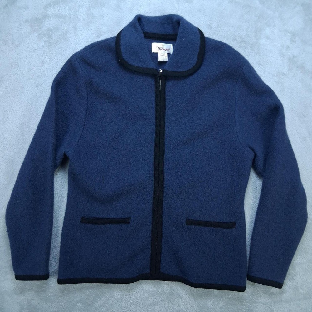 Worthington Vintage Wool Angora Zip Up Cardigan Sweater Blue Black Womens Large